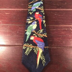 Vintage 100% Silk Rain Forest Parrots Tie by Marc Dennis Endangered Species